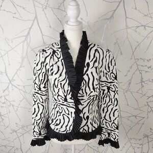 Cartise Textured Zebra Stripe Pleated Ruffle Fitted Blazer
